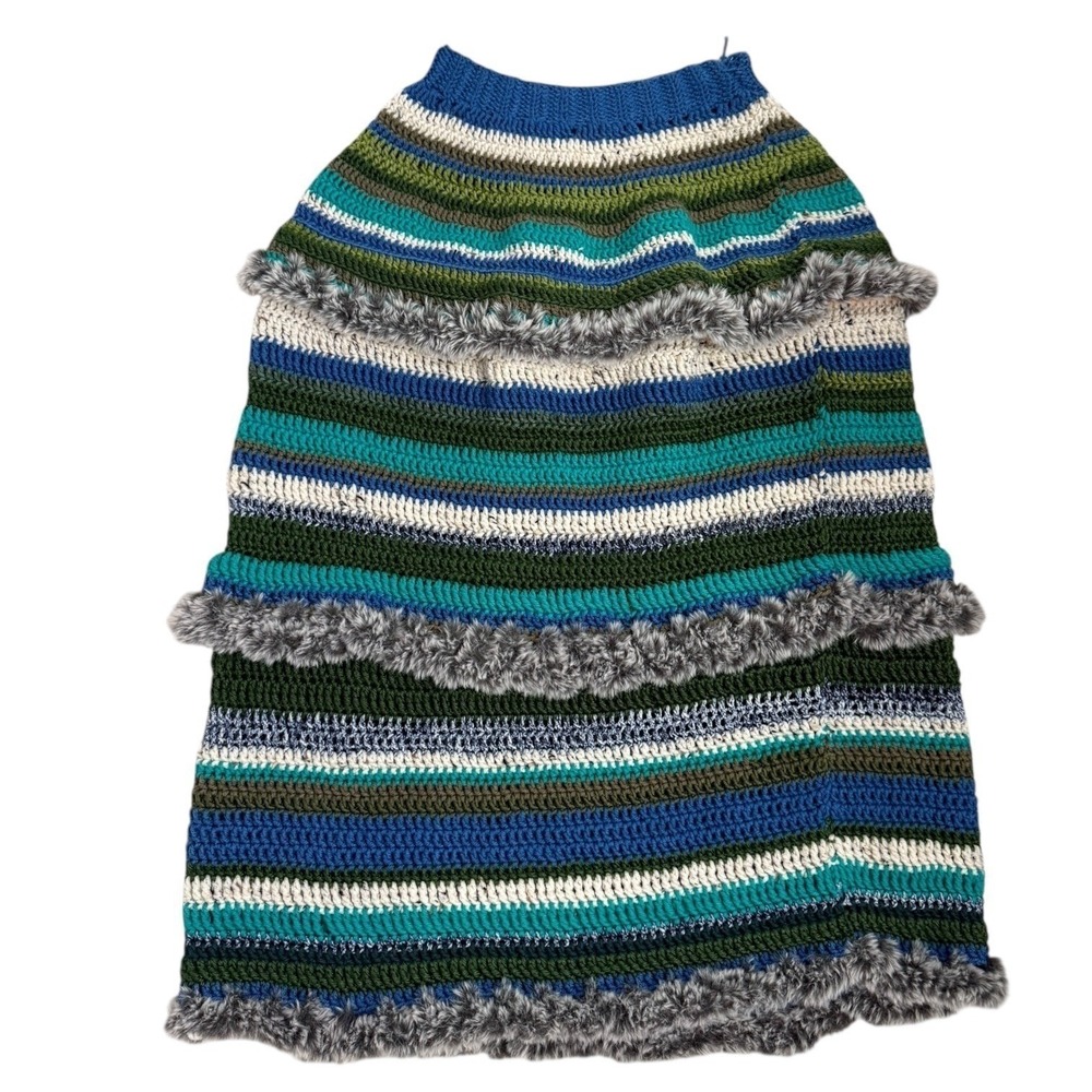 Handmade Yarn Crochet Midi Skirt Womens Layered Striped Tiered Boho
